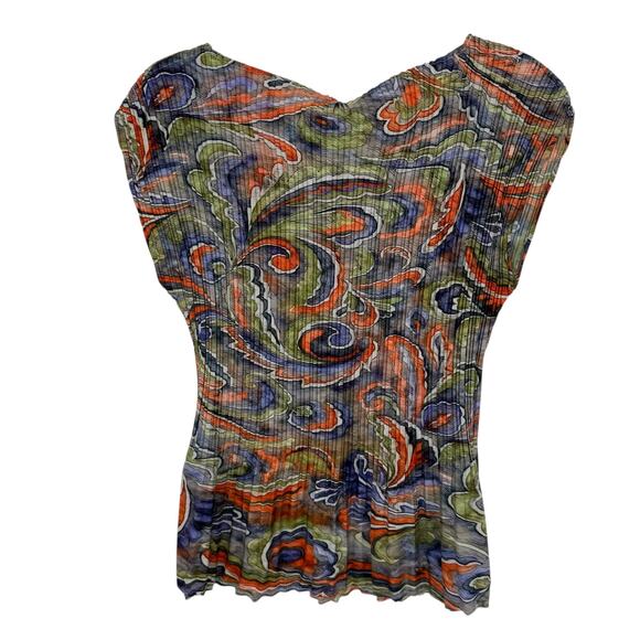 Vintage Y2K Euro Printed Top Milano Printed Plisse Pleated Sleeveless Blouse M - Picture 4 of 8